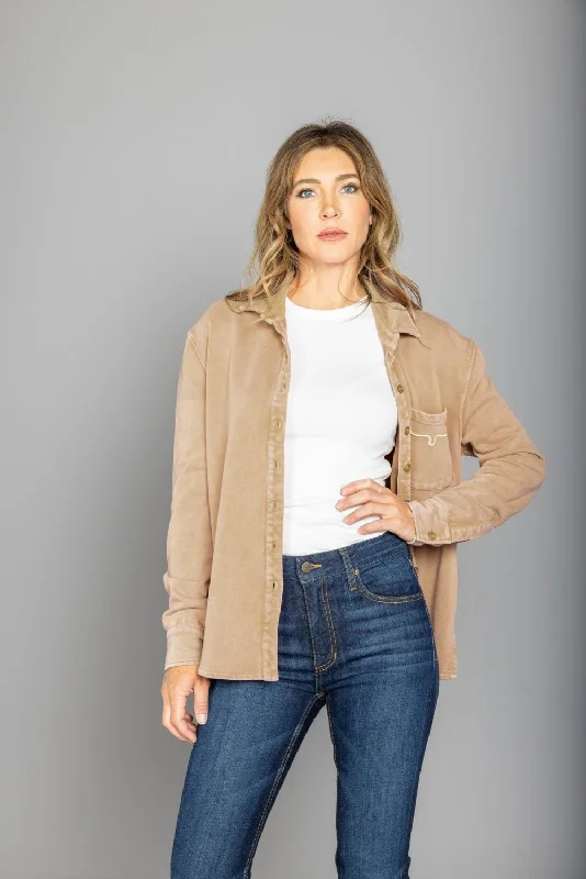 casual trench coatKimes Ranch Womens Throw Shirt Khaki 100% Cotton Cotton Jacket