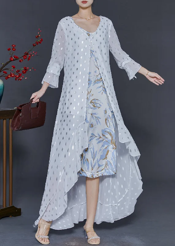 boho-chic dressModern White Sequins Ruffles Chiffon Long Dresses Spring