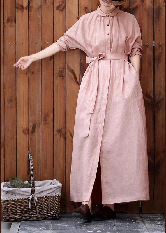 modern dressWomen Peter pan Collar tie waist Plus Size outfit pink Knee coats