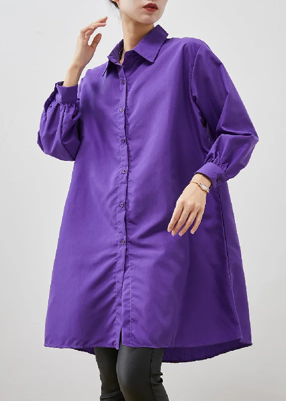 party dressStylish Purple Oversized Cotton Shirt Dresses Spring