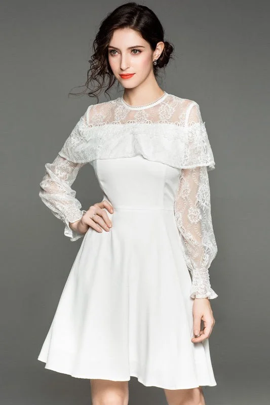 fitted bodycon dressWhite Dress W/ Lace and Ruffle