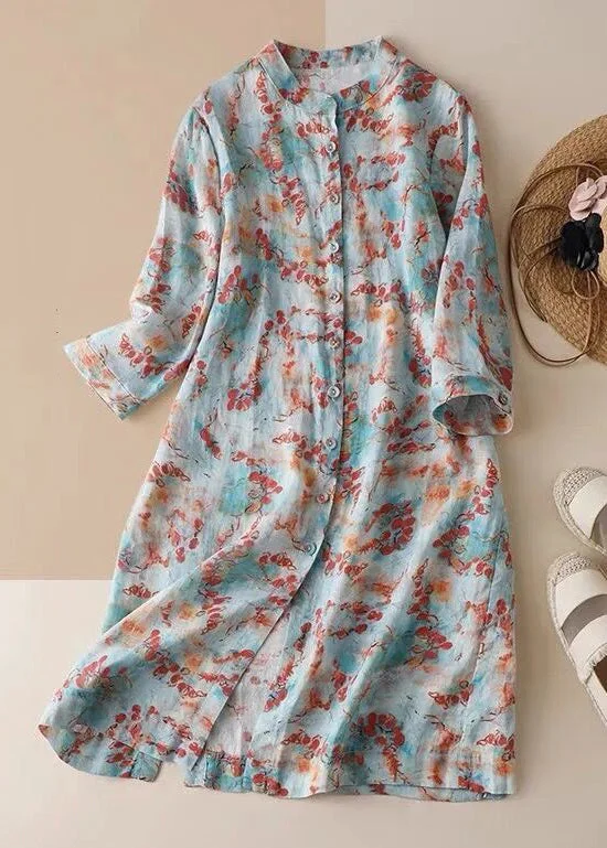 satin dressNew Colorblock Button Print Cotton Shirts Mid Dresses Bracelet Sleeve