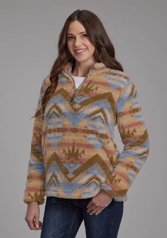 trendy jacketRoper Womens Fuzzy Aztec Brown/Blue 100% Polyester Fleece Jacket