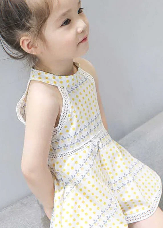 minimalistic dressHandmade Beige O-Neck Print Patchwork Baby Mid Dress Sleeveless