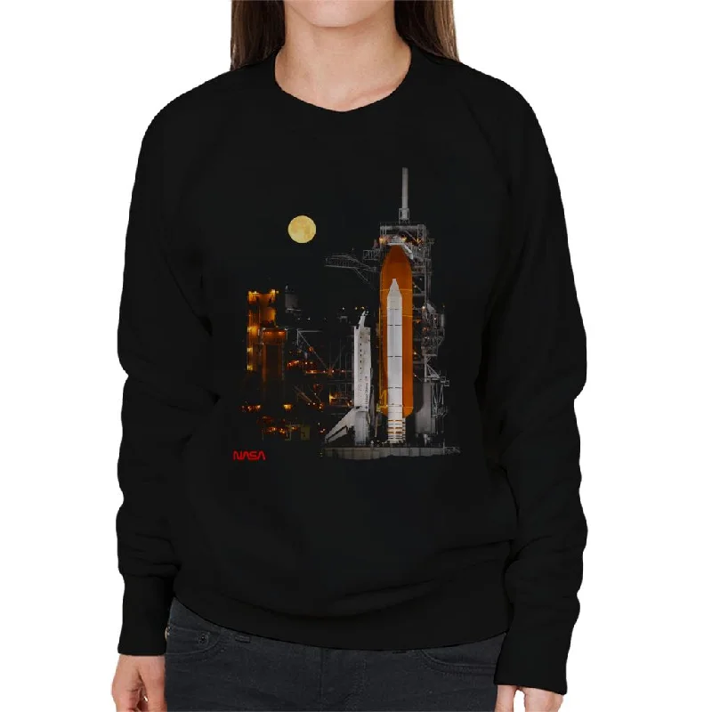 slim fit workout hoodieNASA STS 110 Discovery Shuttle At Launch Pad Women's Sweatshirt