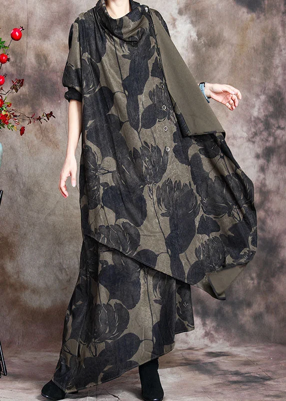 elegant dressFine Green Asymmetrical Print Dress Spring