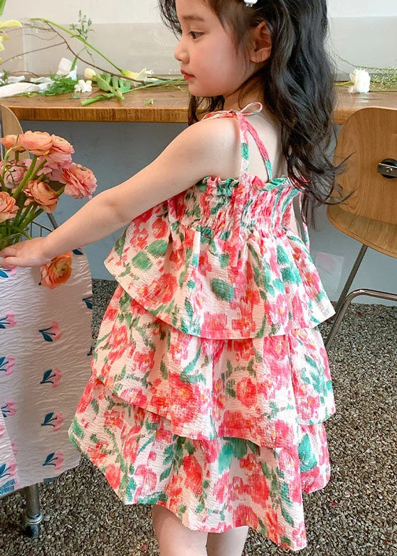 tiered dressBeautiful Floral Patchwork Cotton Baby Girls Beach Vacation Dresses Sleeveless