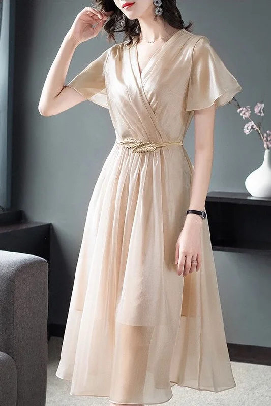 classic fit-and-flare dressShining Organza Gown W/ Gold Belt