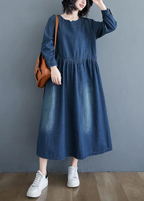 casual summer dressChic O Neck Cinched Spring Tunic Wardrobes Denim Blue Art Dresses