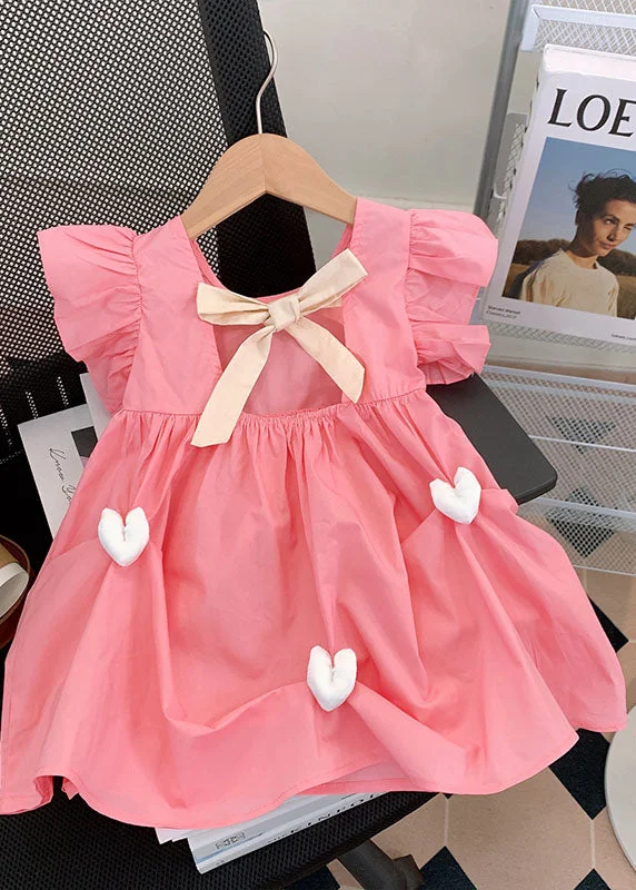 chic slip dressFine Pink Ruffled Heart Patchwork Cotton Kids Girls Dresses Summer