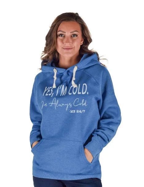 classic zip-up coatCowgirl Tuff Womens Yes I'm Cold Royal Blue Poly/Rayon Hoodie