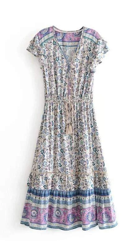 vintage-inspired dressGARDEN GROVE Midi Dress - Blue Print