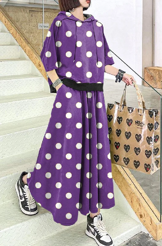 flowy evening dress2024 New Purple polka dots Spring Explosion Street Guard Two Piece Skirt