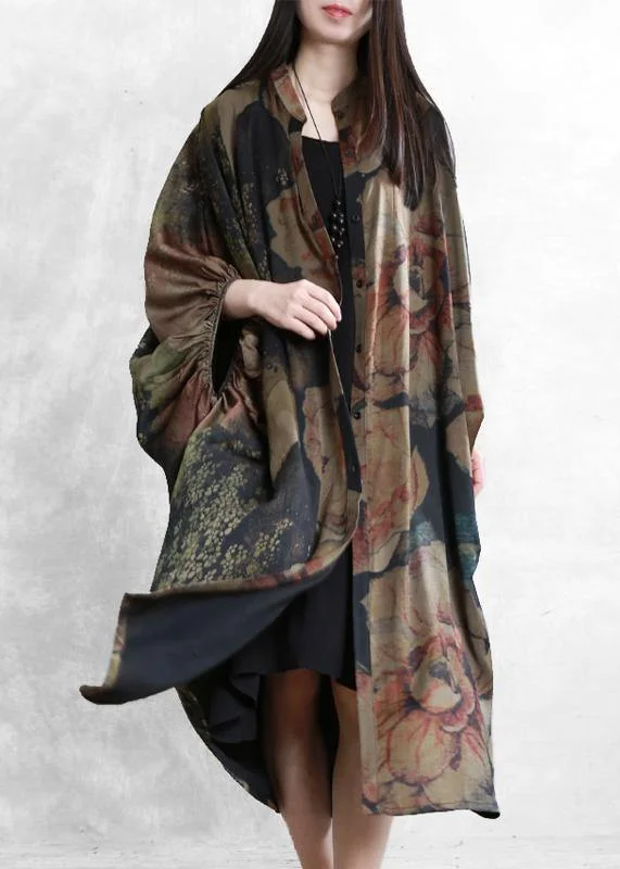 one-shoulder dressWomen floral Robes stand collar Batwing Sleeve Kaftan summer Dress