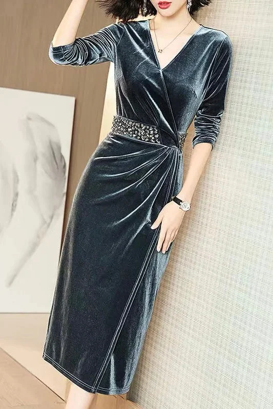 elegant maxi dressVelvet Dress W/ Bead Detail