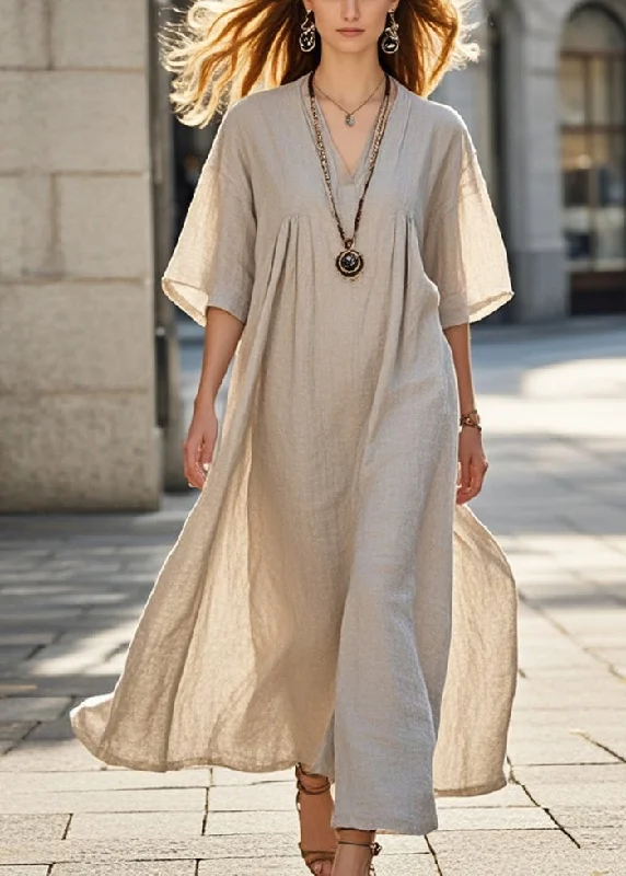 wrap-around dressClassy Beige Oversized Cotton Long Dress Summer