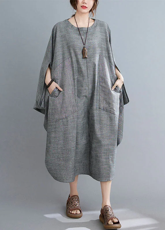 party-ready dressBoutique Grey Bat wing Sleeve Pockets Holiday Dress Spring