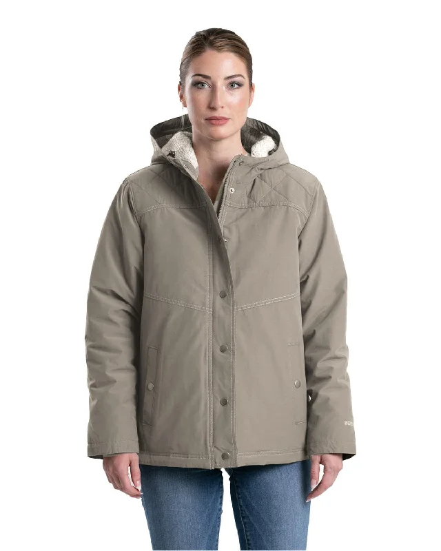 fashionable quilted coatBerne Womens Softstone Micro-Duck Hooded Grey Stone Cotton Blend Coat