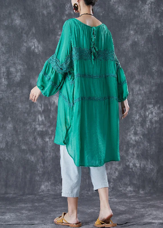 satin midi dressGreen Patchwork Cotton Maxi Dresses Oversized Puff Sleeve