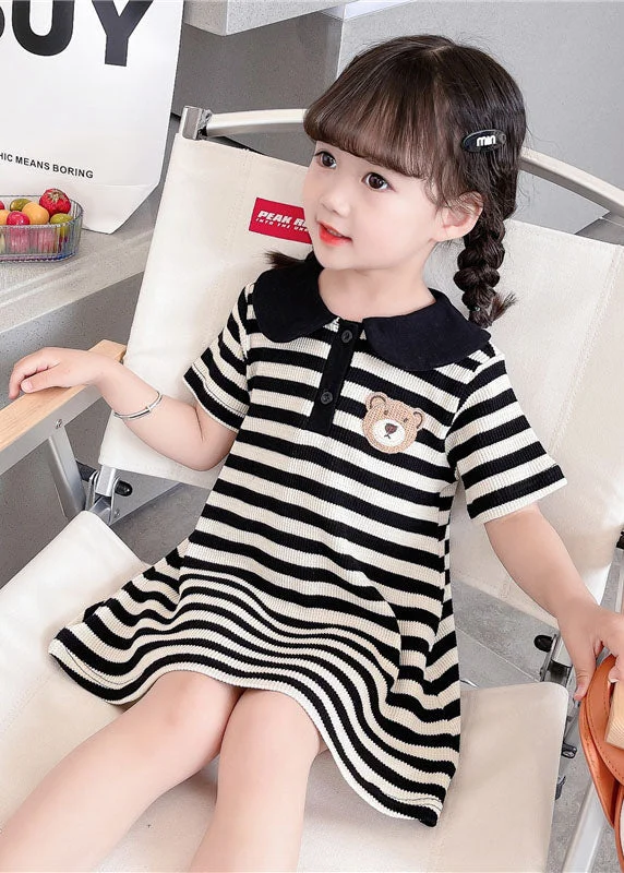 comfy dressCute Black Striped Peter Pan Collar Patchwork Cotton Baby Girls Dress Summer