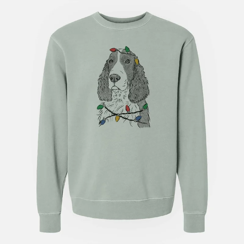 high-end athletic hoodieChristmas Lights Quincy the English Springer Spaniel - Unisex Pigment Dyed Crew Sweatshirt