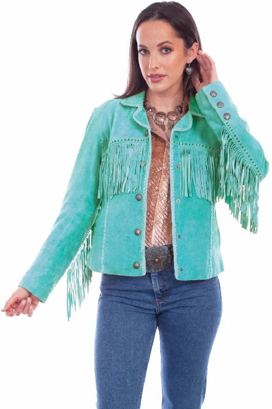 contemporary trench coatScully Womens Cowgirl Fringe Turquoise Leather Leather Jacket S