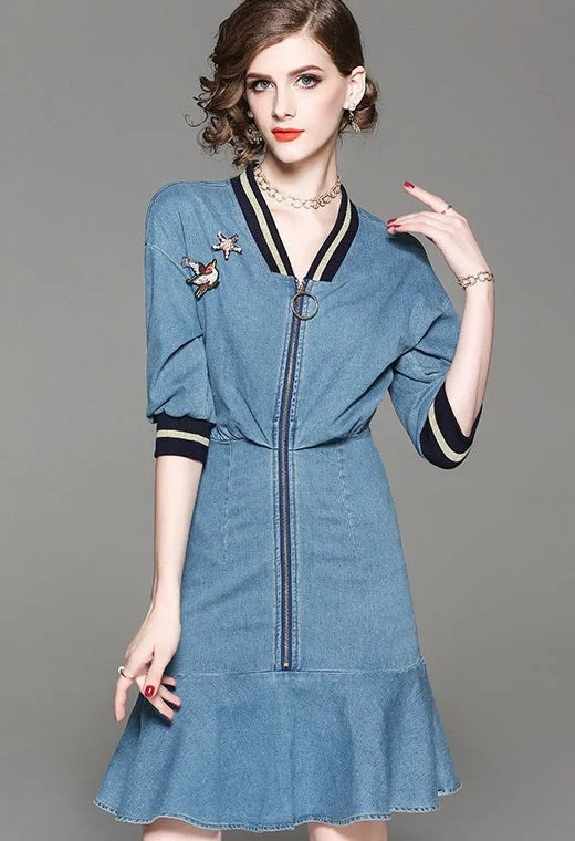 casual summer dressDenim Dress W/ Front Zipper