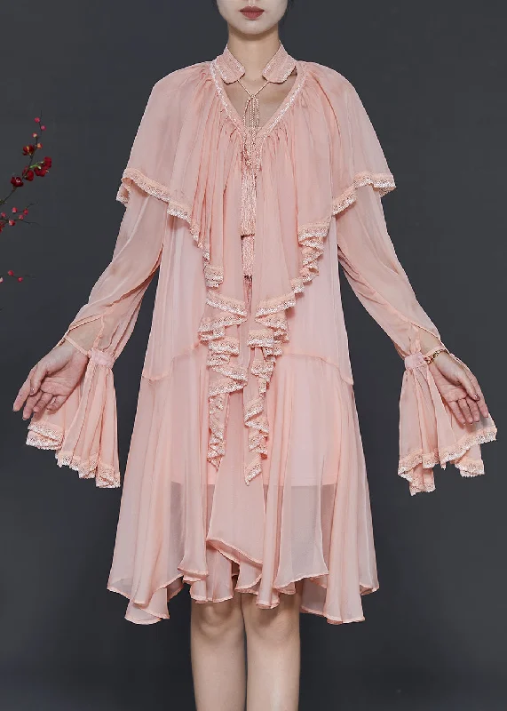 casual knit dressElegant Apricot Ruffles Chiffon Holiday Dress Spring