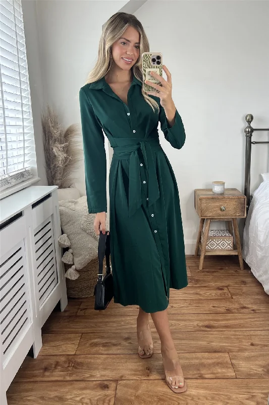 backless dressGreen Long Sleeve Midi Shirt Dress