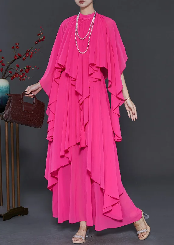 winter dressOriginal Design Rose Asymmetrical Chiffon Maxi Dress Spring