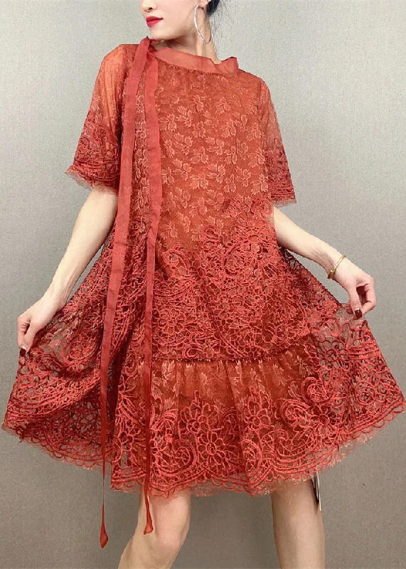 boho-chic dressOrange Patchwork Tulle Party Dress Embroideried Summer