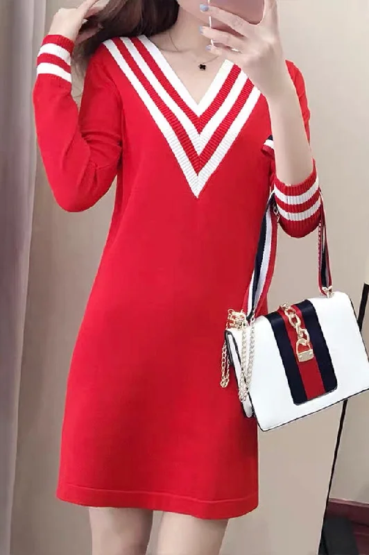 luxury dressV Neck Knit Mini Dress