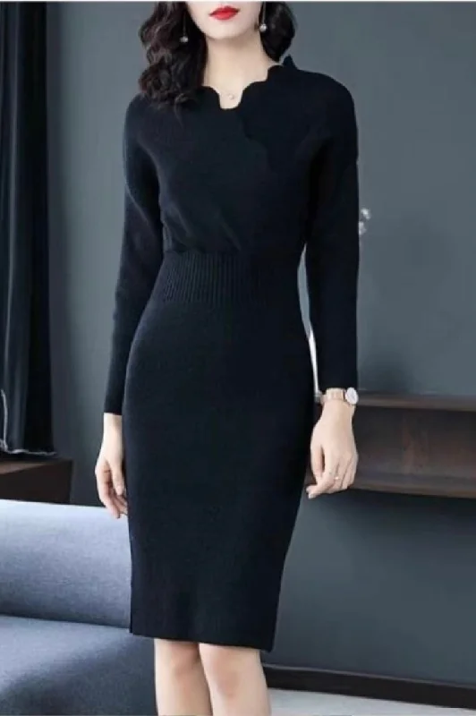 stylish dressScallop V Neck Sweater Dress