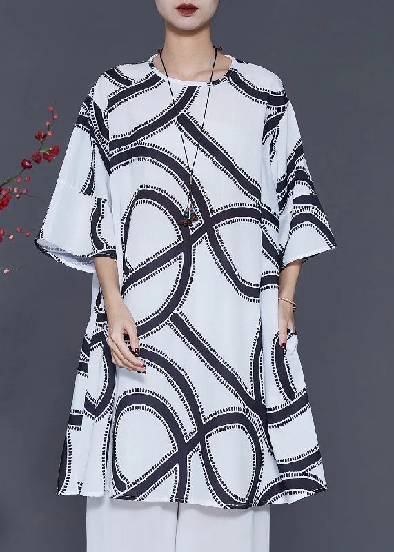 trendy dressBohemian White Oversized Print Cotton Dresses Summer