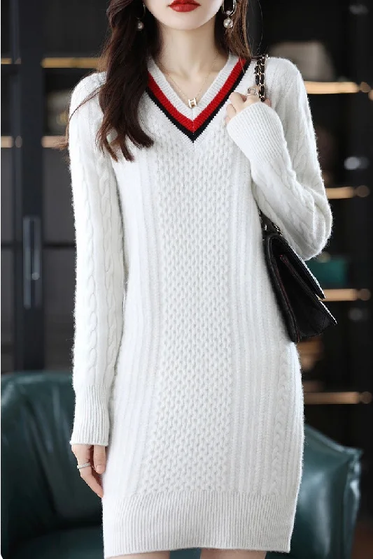 form-fitting dressV Neck Knit Mini Dress