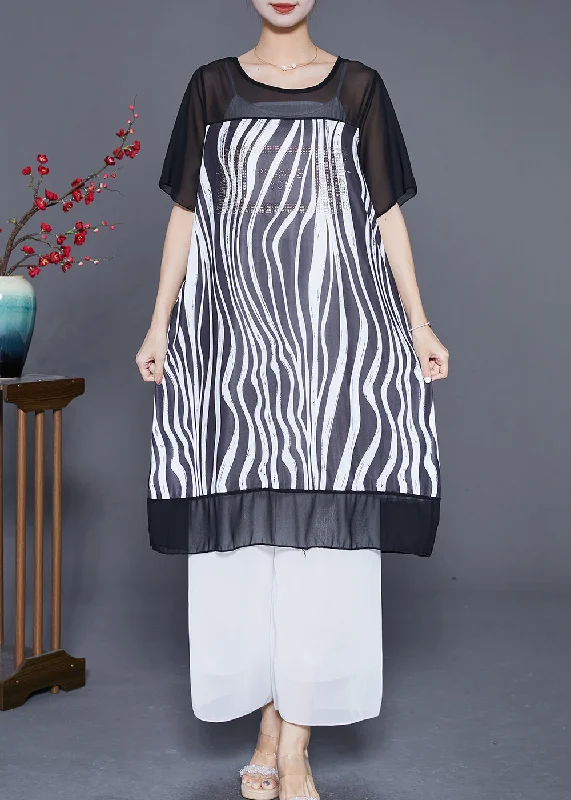 comfy dressModern Black Oversized Striped Zircon Chiffon Maxi Dresses Summer