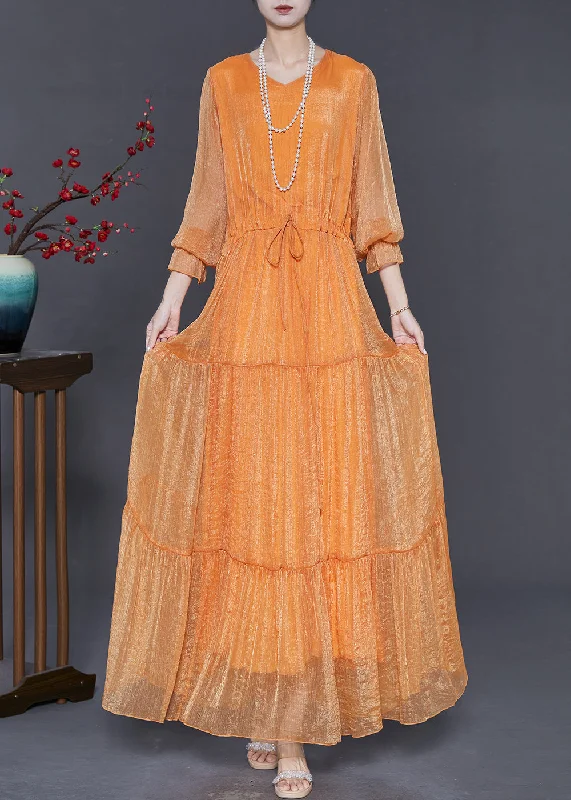 chic slip dressLoose Orange Cinched Chiffon Party Dress Spring