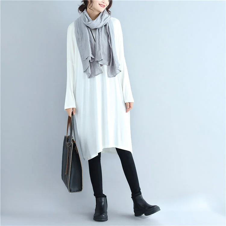 evening dressautumn white casual cotton t shirt dresses oversize long sleeve shift dress