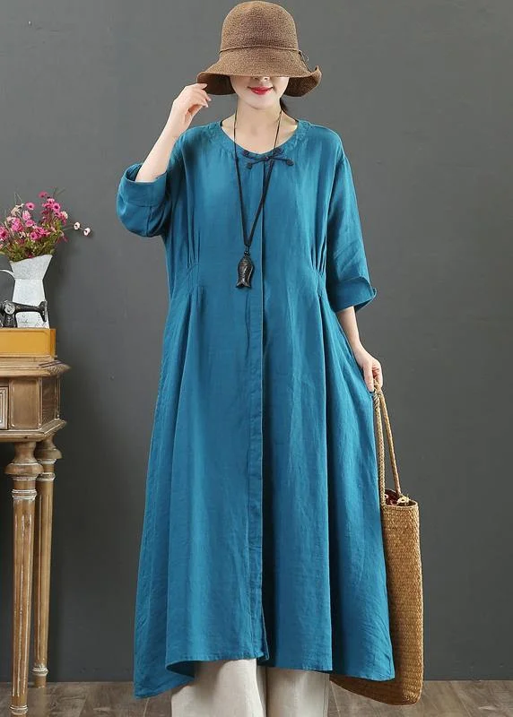 t-shirt dressFrench O Neck Patchwork Spring Tunics Tunic Tops Blue Long Dress