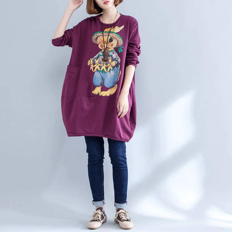 silk dressthick warm burgundy print cotton maternity dress oversize o neck women casual dress