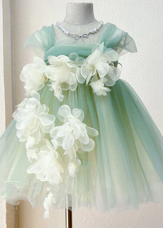 relaxed fit dressBoutique Green Floral Bow Patchwork Tulle Kids Girls Princess Dresses Summer