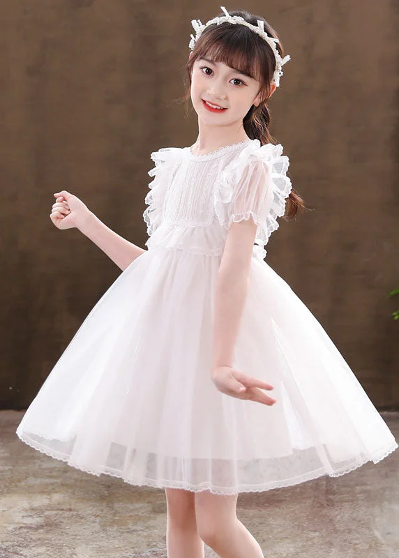 satin midi dressClassy White Ruffled Patchwork Tulle Kids Girls Dresses Summer