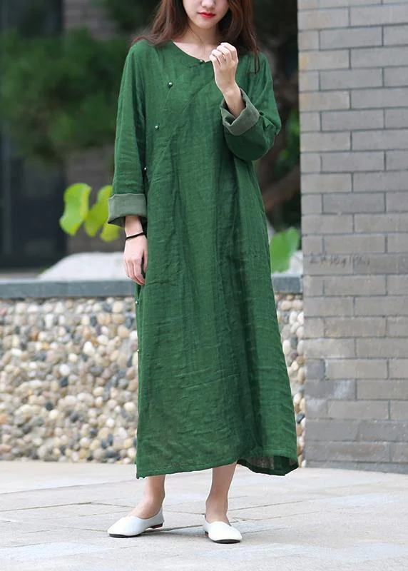 comfy dressModern green quilting clothes o neck side open Maxi Dresses