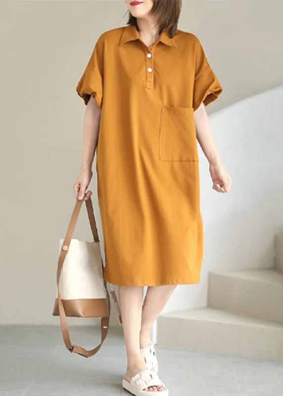 comfy maxi dressStyle Orange Peter Pan Collar Pocket Cotton Maxi Dresses Summer