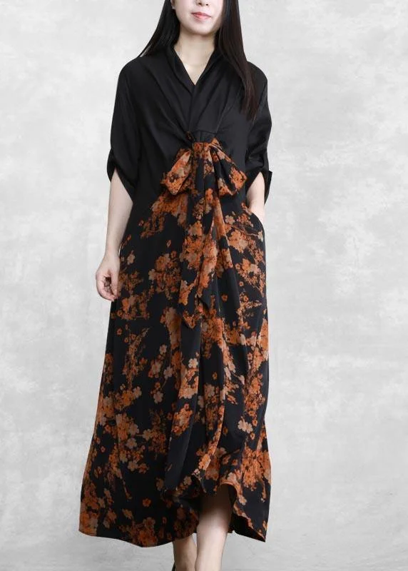 formal dressBohemian Orange Print Dresses Asymmetric V Neck Maxi Spring Dresses