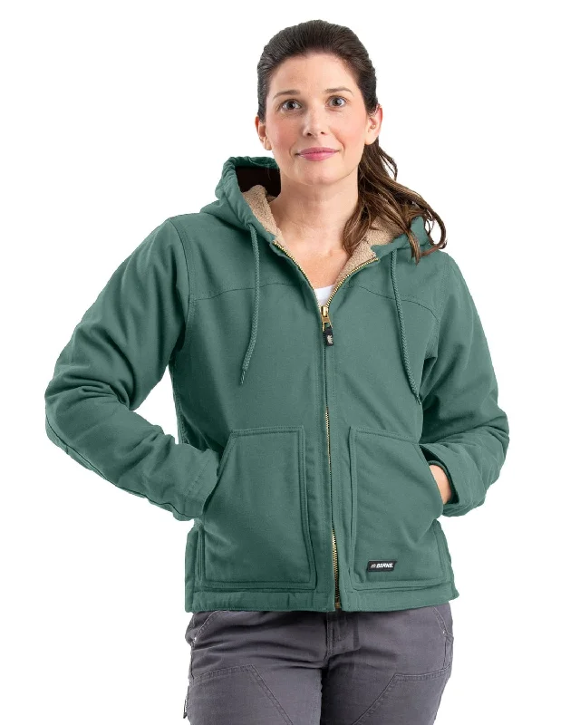 insulated winter jacketBerne Womens Sherpa-Lined Softstone Duck Eucalyptus 100% Cotton Hoodie