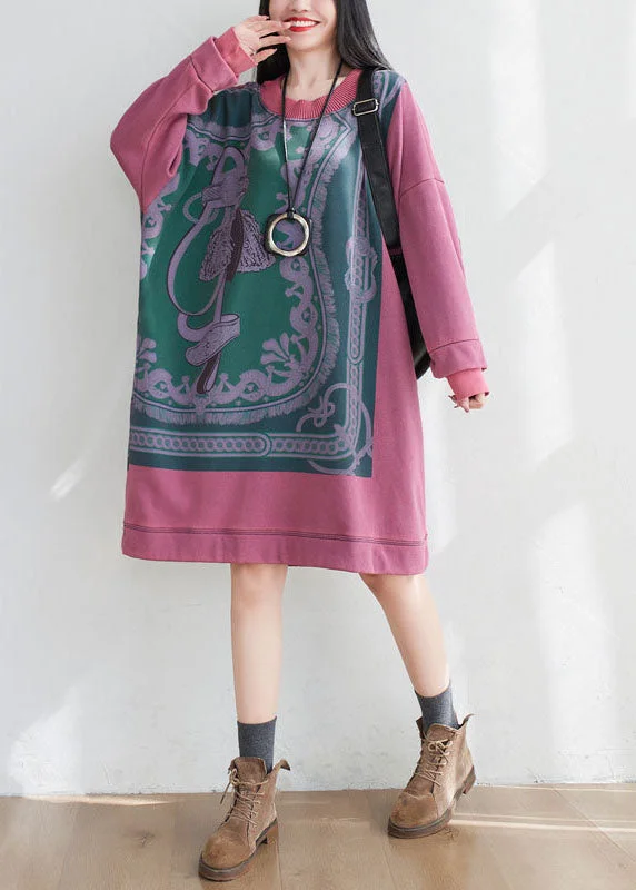 fitted dressArt Pink Oversized Print Cotton Pullover Sweatshirt Dress Spring