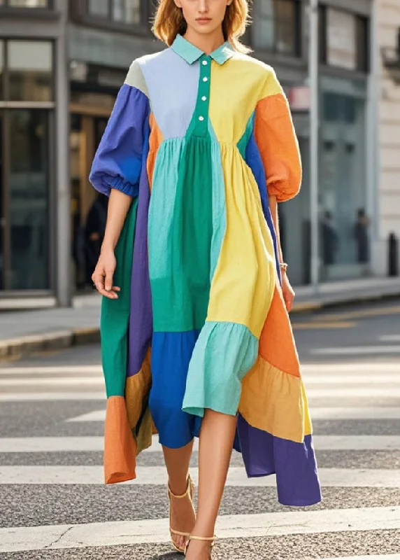 wrap-around dressPlus Size Asymmetrical Patchwork Exra Large Hem Chiffon Holiday Dress Half Sleeve