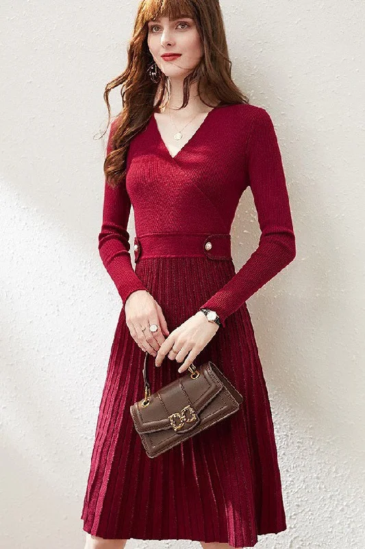 classic fit-and-flare dressPleated Wool Blend Dress