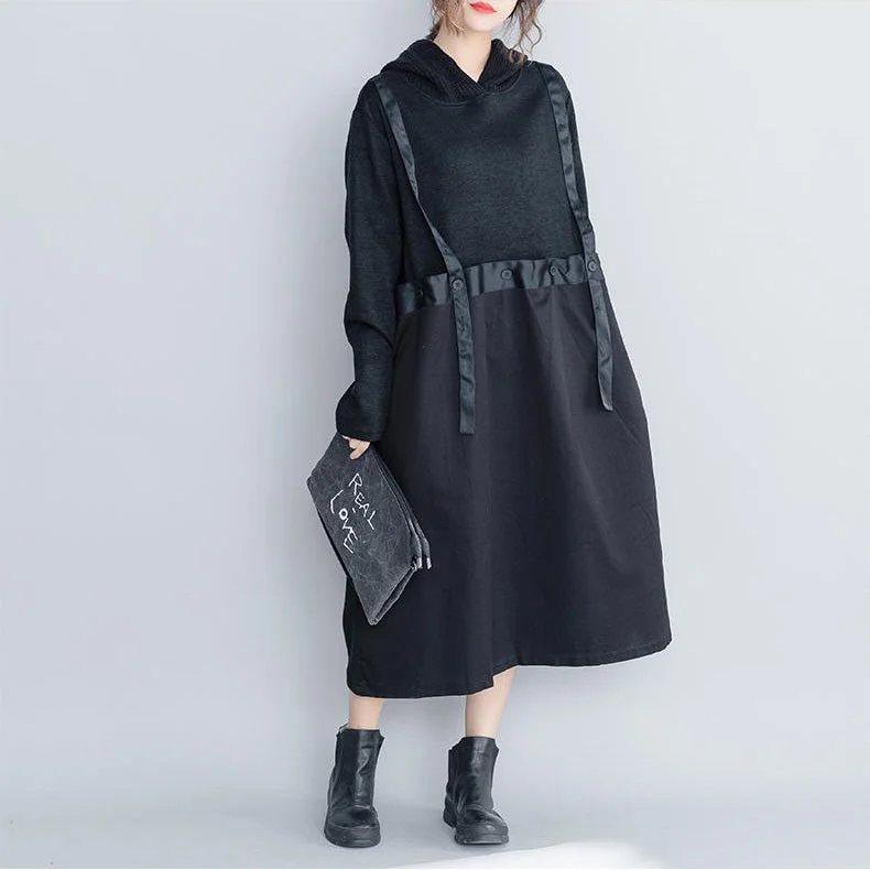 textured dressFashion Black Hoodie Quilted Maxi Dresses Women Loose Clothes